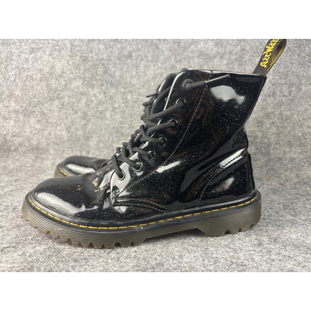 Dr. Martens Luana Boots Womens 8 Black Glitter Patent Leather Lace Up Combat